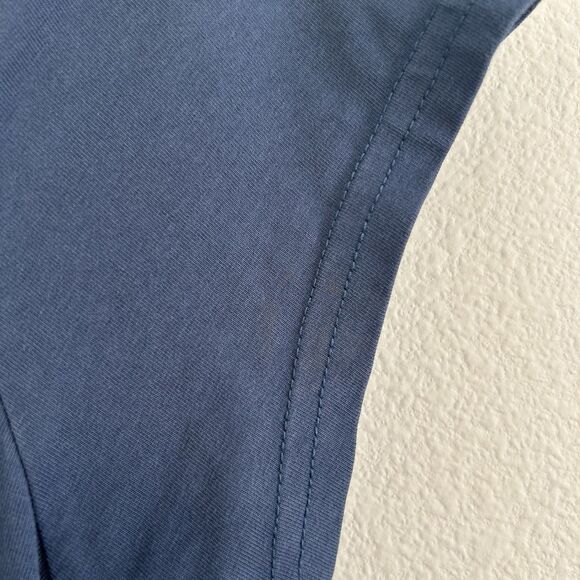 PACT Organic Cotton Stretch Blue Helena Crossback Mini Dress Pockets Medium FLAW - Picture 10 of 11